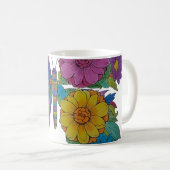 Regenbogen-Schmetterling-Blumen-Keramik-Kaffeetass Kaffeetasse (VorderseiteRechts)