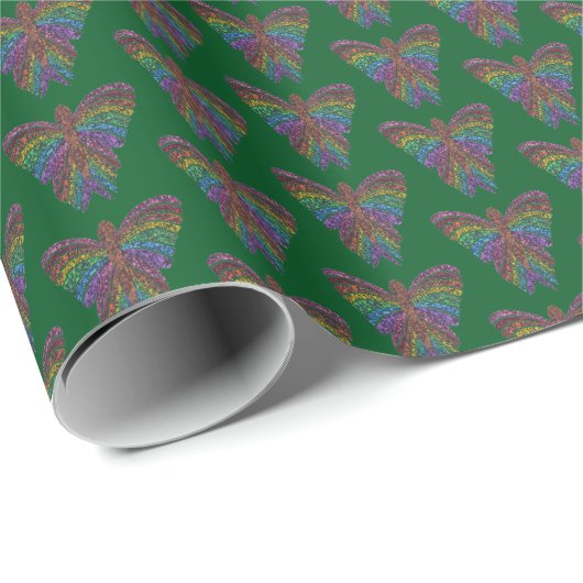 Regenbogen-Schmetterling (grün) - Geschenkpapier (Rolleneckpunkt)