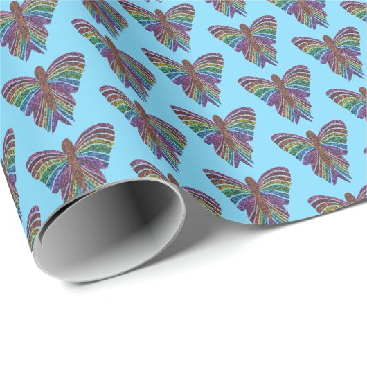 Regenbogen-Schmetterling (hellblau) - Geschenkpapi Geschenkpapier (Rolleneckpunkt)