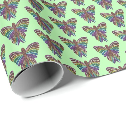 Regenbogen Schmetterling (hellgrün) - Geschenkpapi Geschenkpapier (Rolleneckpunkt)