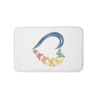 Regenbogen Schmetterling Herz Vintage Gravur Desig Badematte