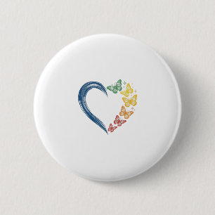 Regenbogen Schmetterling Herz Vintage Gravur Desig Button