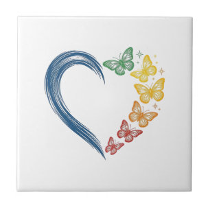 Regenbogen Schmetterling Herz Vintage Gravur Desig Fliese
