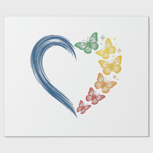 Regenbogen Schmetterling Herz Vintage Gravur Desig Geschenkpapier