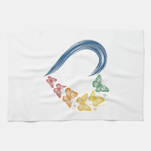 Regenbogen Schmetterling Herz Vintage Gravur Desig Geschirrtuch