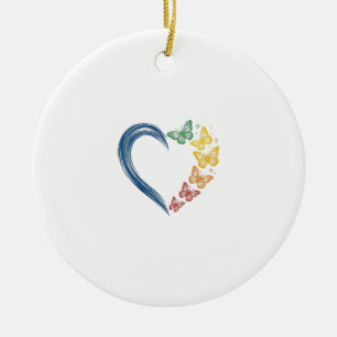 Regenbogen Schmetterling Herz Vintage Gravur Desig Keramik Ornament