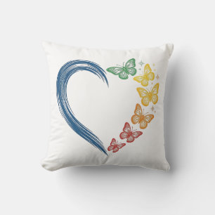 Regenbogen Schmetterling Herz Vintage Gravur Desig Kissen