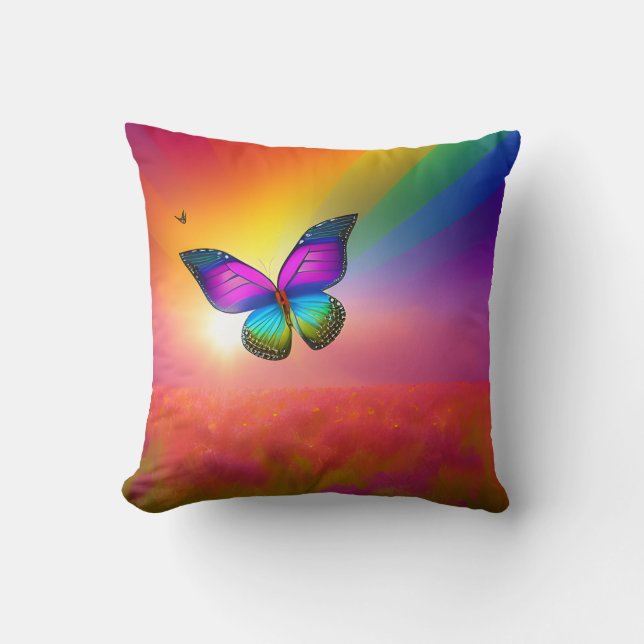 Regenbogen-Schmetterling im Feld Kissen (Vorderseite)