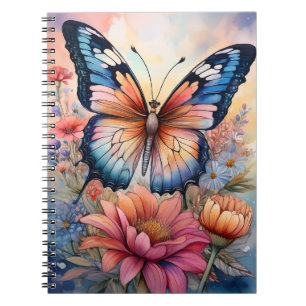 Regenbogen-Schmetterling in einem Blumengarten Notizblock