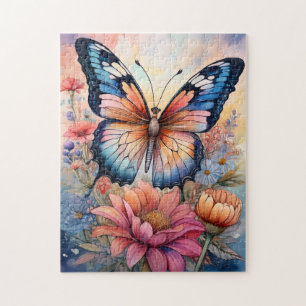 Regenbogen-Schmetterling in einem Blumengarten Puzzle