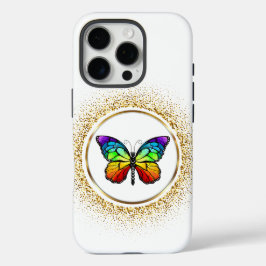 Regenbogen-Schmetterling in einem goldenen Kreis  iPhone 16 Pro Hülle