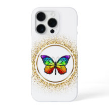 Regenbogen-Schmetterling in einem goldenen Kreis 