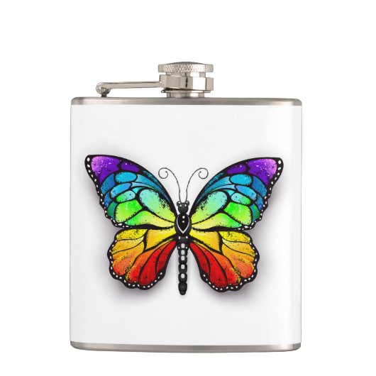 Regenbogen-Schmetterling Monarch Flachmann (Vorderseite)