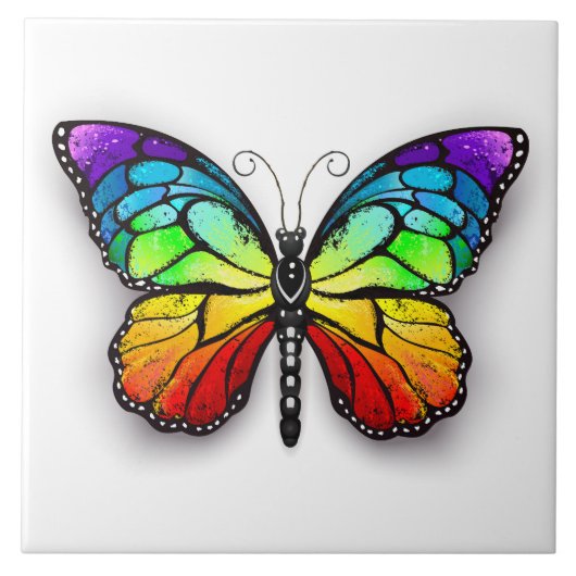 Regenbogen-Schmetterling Monarch Fliese (Vorderseite)
