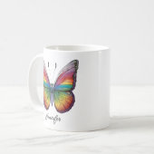 Regenbogen-Schmetterling-Monogramm Kaffeetasse (Vorderseite Links)