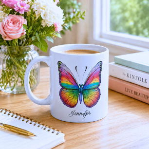 Regenbogen-Schmetterling-Monogramm  Kaffeetasse