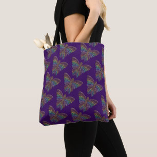 Regenbogen Schmetterling (Muster lila) - Tote Tasche