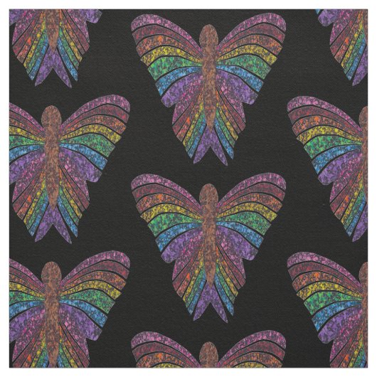 Regenbogen-Schmetterling (schwarz) - Baumwoll-Twil Stoff (Muster)