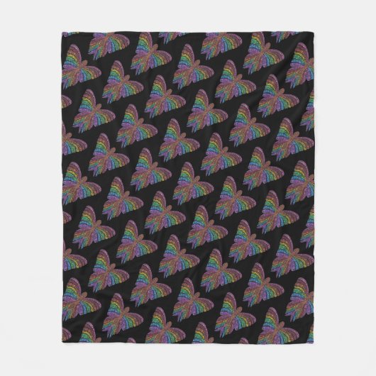 Regenbogen-Schmetterling (schwarz) - Fleece Blanke (Vorderseite)