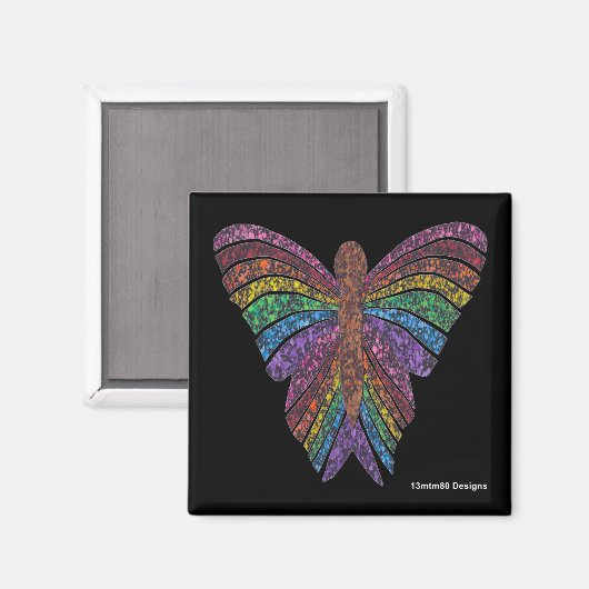 Regenbogen-Schmetterling (schwarz) - Magnet (Vorderseite/Rückseite)