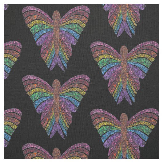 Regenbogen Schmetterling (schwarz) - Pima Baumwoll Stoff (Muster)