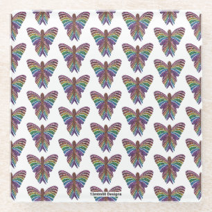 Regenbogen-Schmetterling (weiß) - Glas-Unterleger Glasuntersetzer