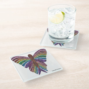Regenbogen Schmetterling (weiß) - Glas Untersetzer