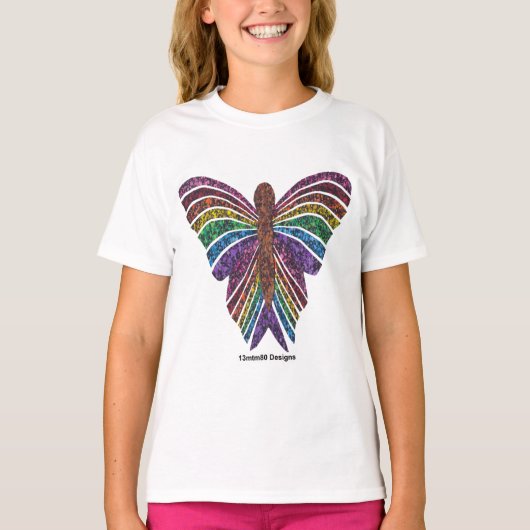 Regenbogen Schmetterling (weiß) - Mädchen Basic T- T-Shirt (Vorderseite)