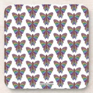 Regenbogen-Schmetterling (weiß) - Plastik-Unterlag Getränkeuntersetzer