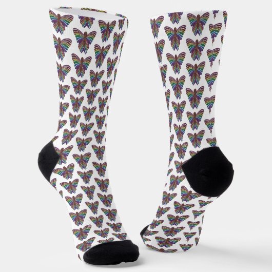 Regenbogen-Schmetterling (weiß) - Premium Socken (Gewinkelt)