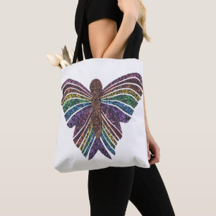 Regenbogen Schmetterling (weiß) - Tote Tasche