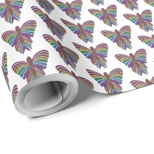 Regenbogen-Schmetterling (weiß) - Umschlagpapier Geschenkpapier (Rolleneckpunkt)