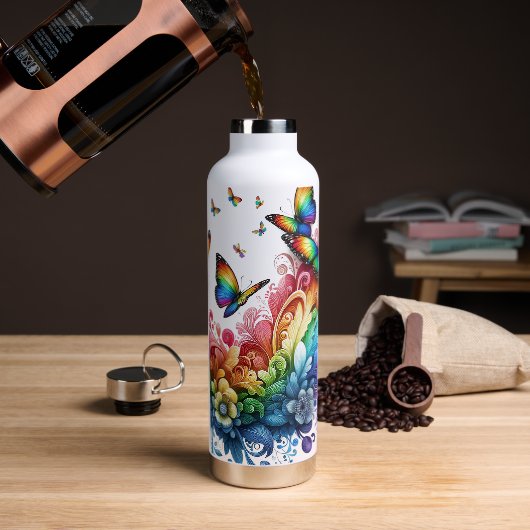 Regenbogen Schmetterlinge Trinkflasche (Kaffee)