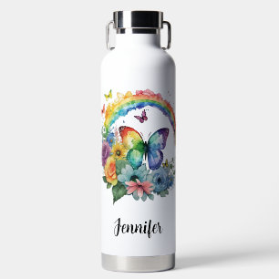 Regenbogen Schmetterlinge und Blumen Trinkflasche