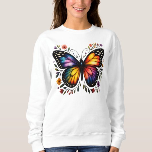 Regenbogen-Schmetterlingskunst Sweatshirt (Vorderseite)