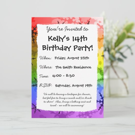 Regenbogen Schneeflocke Einladung (Stehend Vorderseite)