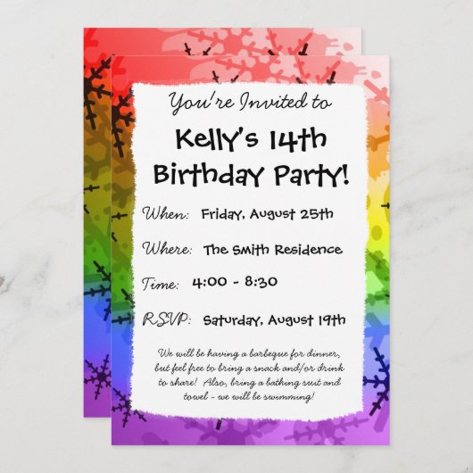 Regenbogen Schneeflocke Einladung (Vorne/Hinten)