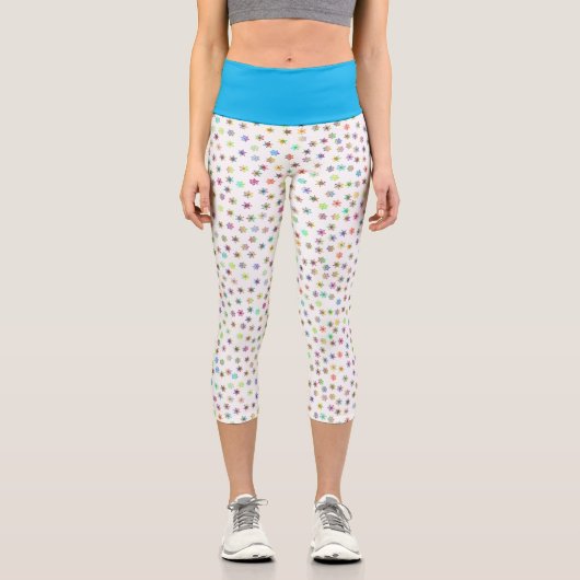 Regenbogen Schneeflocken Capri Leggings (Vorderseite)