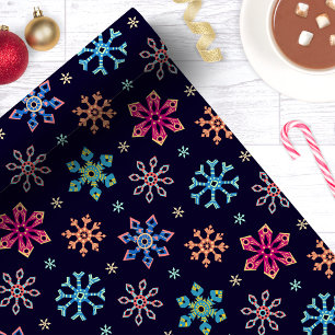 Regenbogen-Schneeflocken Navy Blau Weihnachten Geschenkpapier