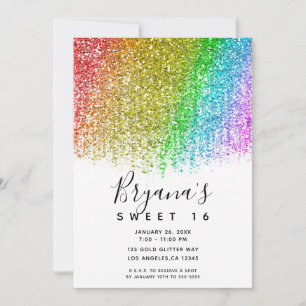 Regenbogen-Schneekegel-Glitter-Funkel-Süße 16-Part Einladung