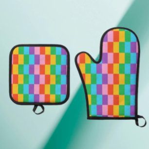 Regenbogen-Schritte-Blöcke-Muster Ofenhandschuh & Topflappen-Set