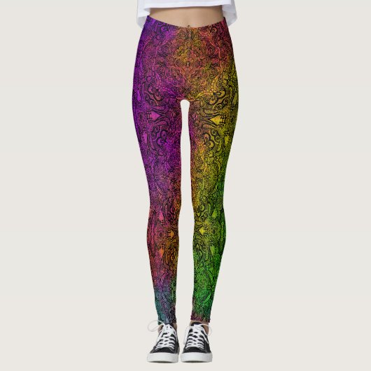 Regenbogen- & schwarze Medaillon-Leggings Leggings (Vorderseite)