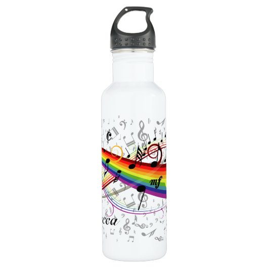 Regenbogen-schwarze musikalische Anmerkungen über Edelstahlflasche (Vorderseite)