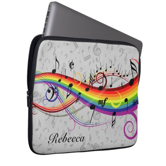 Regenbogen-schwarze musikalische Anmerkungen über Laptopschutzhülle (Vorne Rechts)