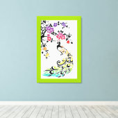 Regenbogen, schwarze Pfau- und Kirschblüten Leinwanddruck (Insitu (Holzboden))