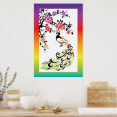 Regenbogen, schwarze Pfau- und Kirschblüten Poster (Küche)