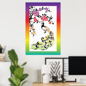 Regenbogen, schwarze Pfau- und Kirschblüten Poster (Heimbüro)