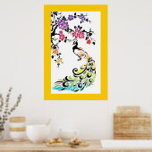 Regenbogen, schwarze Pfau- und Kirschblüten Poster (Küche)