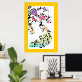 Regenbogen, schwarze Pfau- und Kirschblüten Poster (Heimbüro)