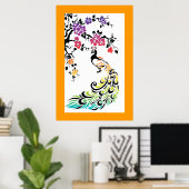 Regenbogen, schwarze Pfau- und Kirschblüten Poster (Heimbüro)
